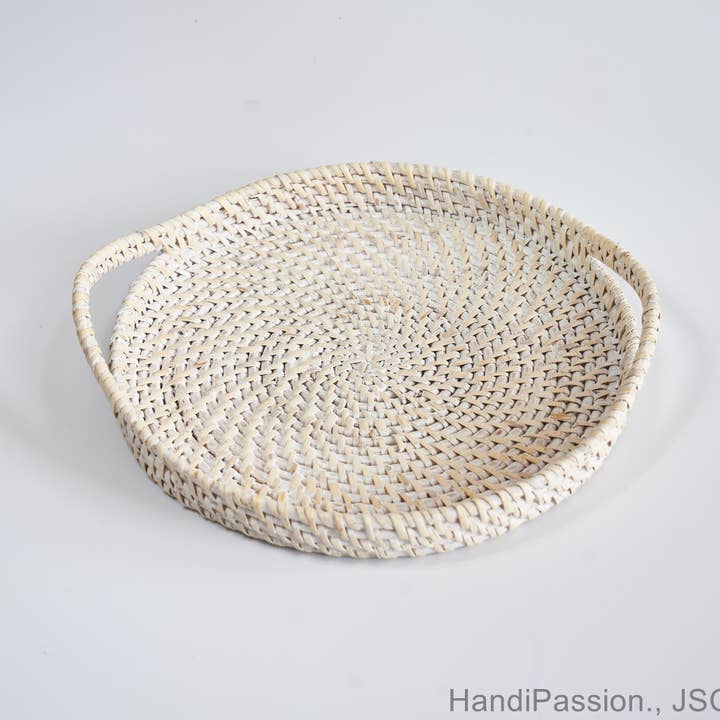 Bandeja de armazenamento de vime branco de vime, bandeja de servir artesanal por atacado de HandiPassion - Vietnamese Handicraft Manufacturer