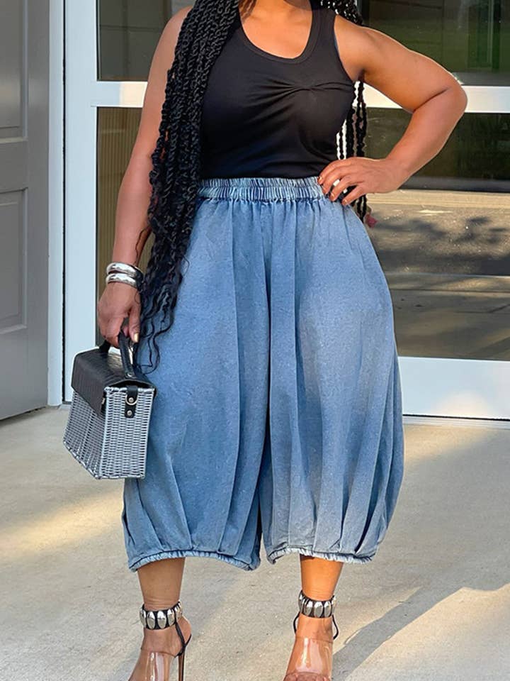 Wide-Leg Denim Capri Pants for wholesale by Mccolin