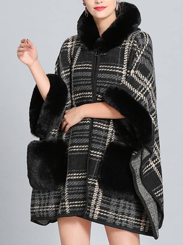 StyleGalX - Wholesale Cape - Women's - Feeling Fluffery Plaid Print Plus Size Cape Cardigan3