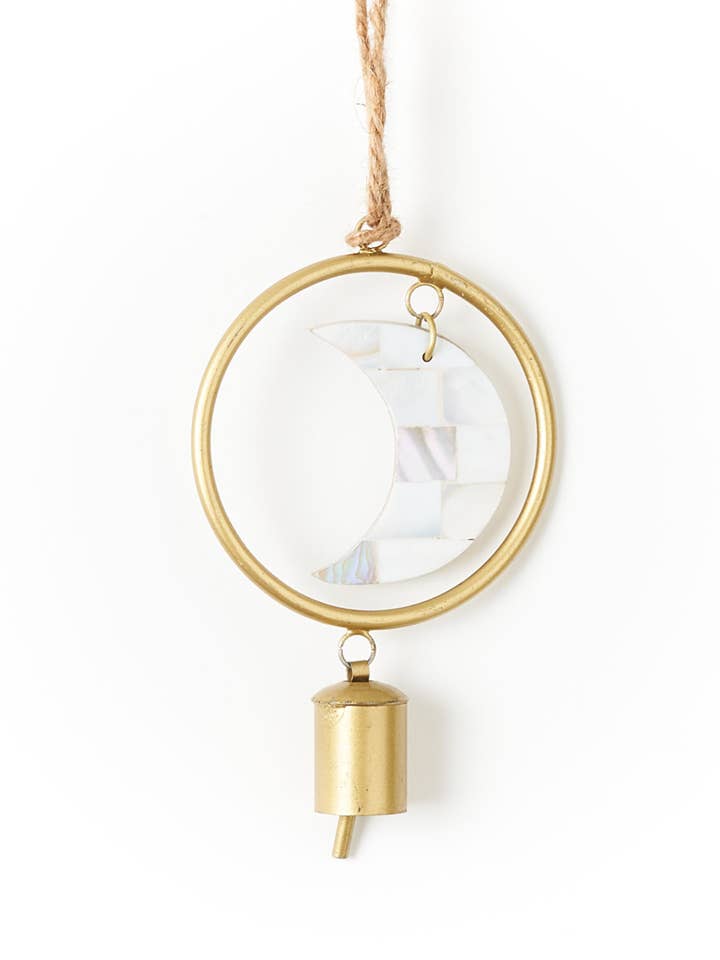 Chayana Small Moon Mother of Pearl Wind Chime - Fair Trade for wholesale by Matr Boomie Fair Trade