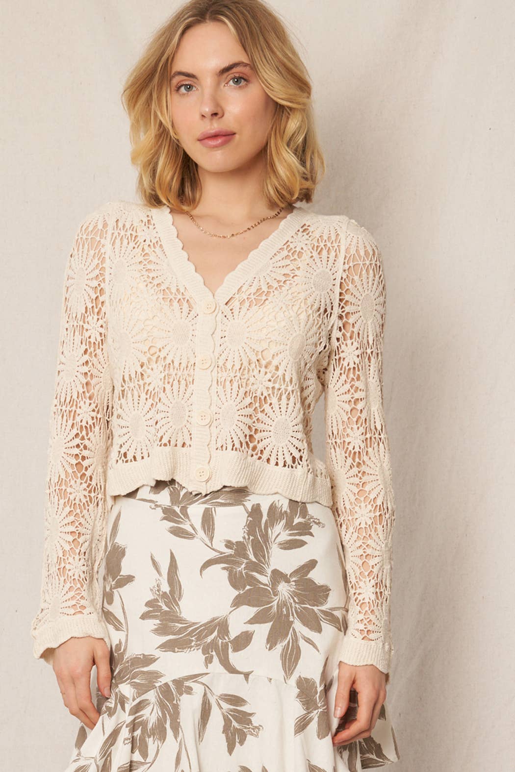 En Crème - Wholesale Cardigan - Women's - Flower Pattern Crochet Cardigan20