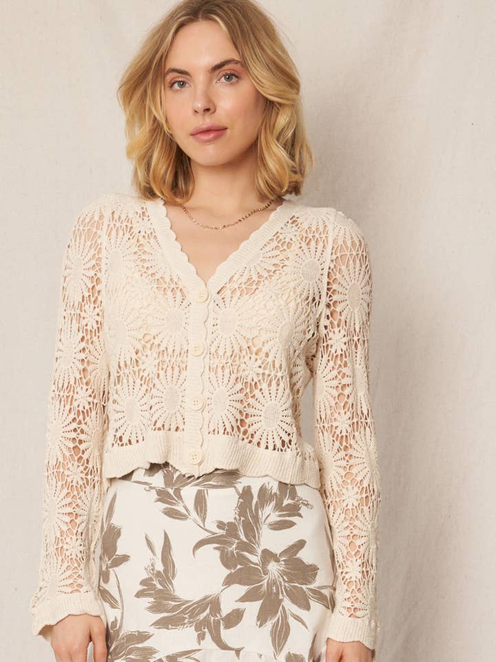 En Crème - Wholesale Cardigan - Women's - Flower Pattern Crochet Cardigan20