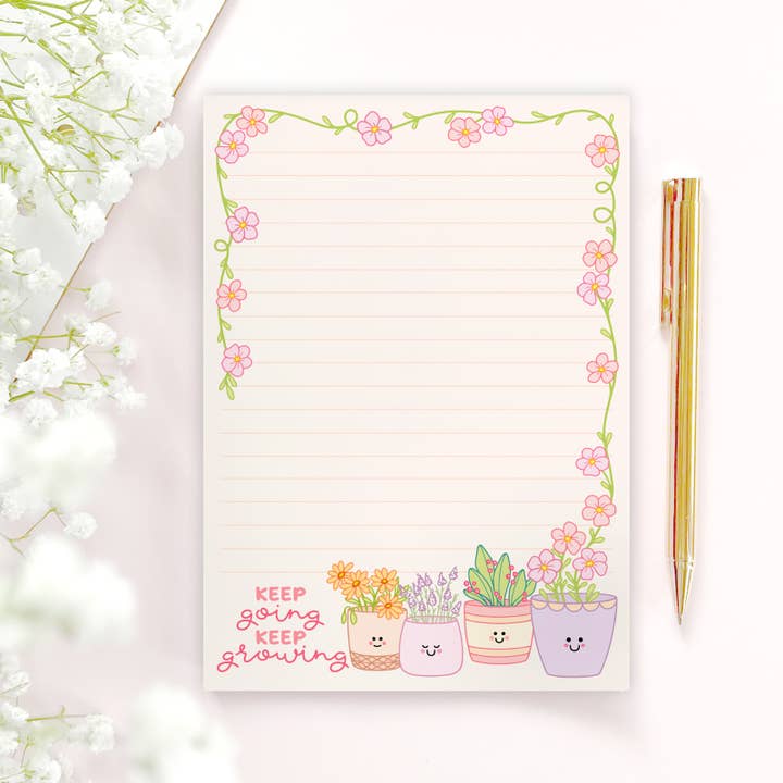 Keep Growing Cute Plant Flowers 5" x 7" Lined Desk Notepad for wholesale by The Rosy Redhead