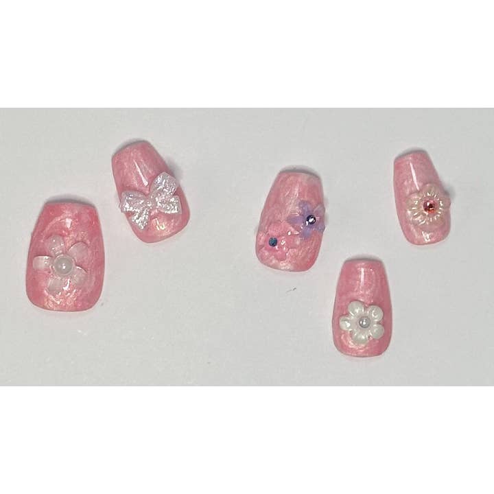 Hand Painted Press on Nails Pink Pearl Swirl for wholesale by OVER THE TOP NAILS