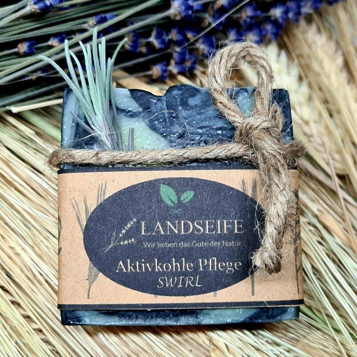Sapone naturale biologico - carbone attivo Swirl per la vendita all'ingrosso da parte di Landseife