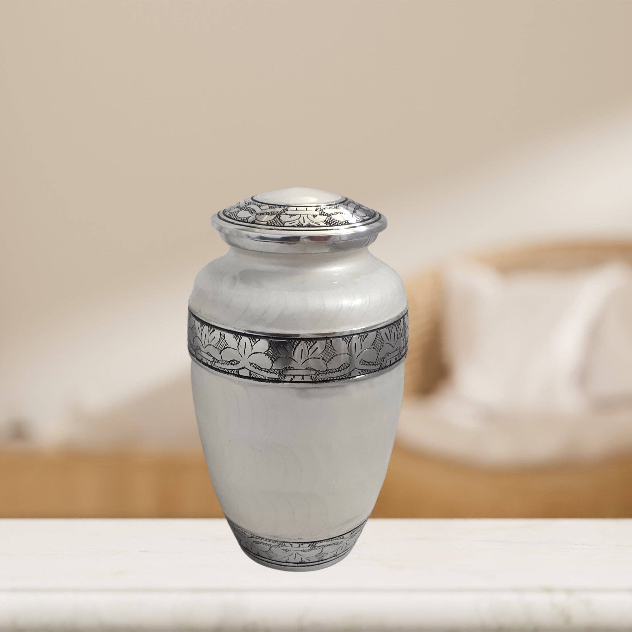 Plutus imports – wholesale Urn – Aluminum Classic Leaf Pattern Adult Cremation Urn2