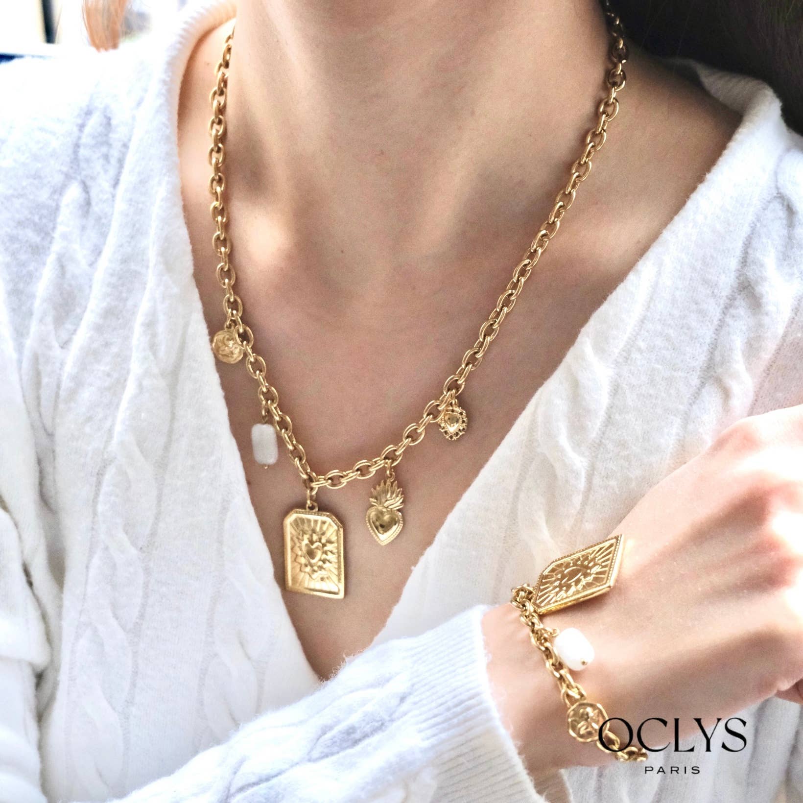 Oclys – Engroshandel Halskæde med vedhæng – Halskæde med hjertevedhæng i rustfrit stål Ini2