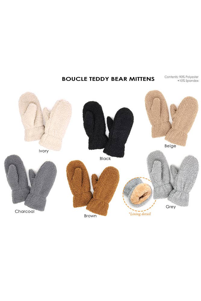 Wholesale Solid Boucle Teddy Bear Mittens for your store Faire