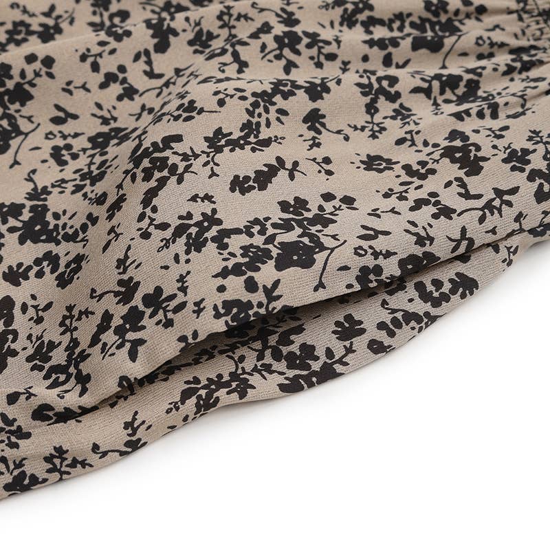 Black Square Neck Puff Sleeve Wide-Leg Printed Jumpsuit for wholesale on Faire8