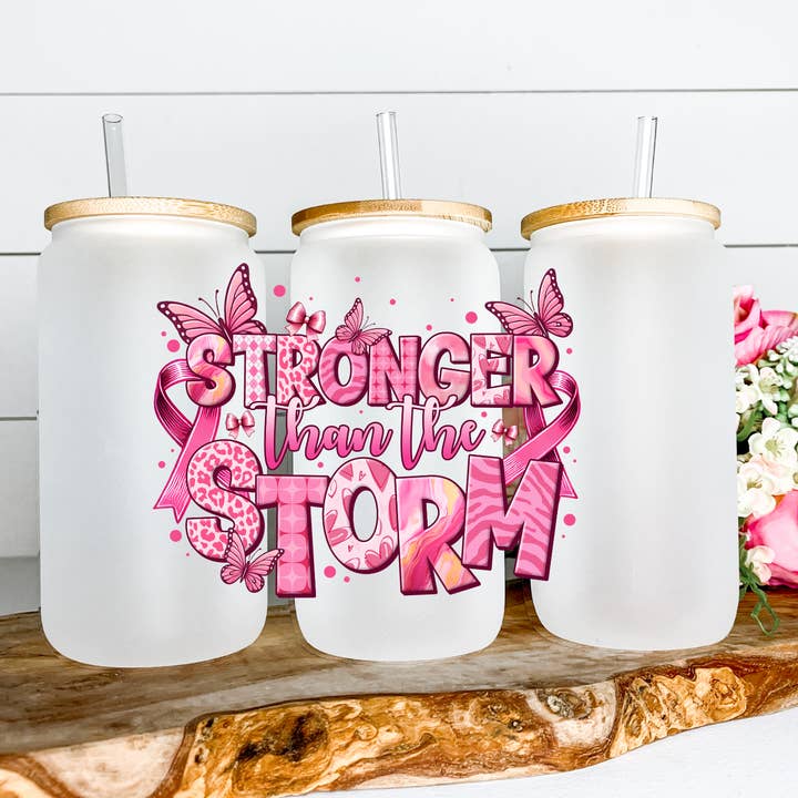 Glazen beker van matglas voor aandacht voor borstkanker voor wholesale door Lily's Craftory