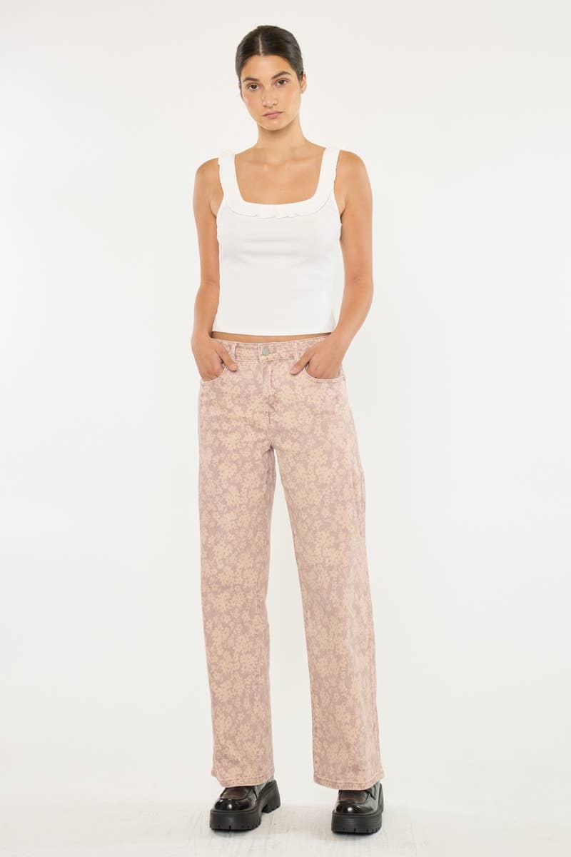 DUSTY ROSE HIGH RISE WIDE LEG JEANS-KC2166DR for wholesale on Faire1