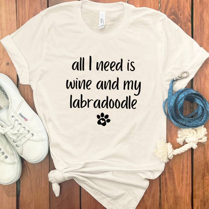 Wine and My Labradoodle T-Shirt for wholesale by Puppy Jo