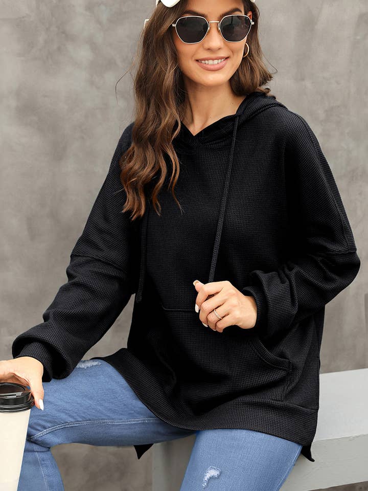 Lily Clothing - Wholesale Hoodie - Women's - CASUAL TEXTURED HOODIE WITH LARGE POCKET HOODIE