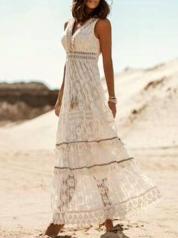Bohemian lace tassels maxi dress for wholesale by Rosa Clothing