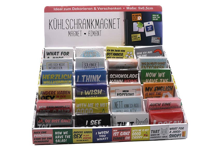Wurm - Vendita all'ingrosso Calamite - Magnete da frigorifero in plastica colorata, espositore da 144 pezzi, 24 varianti, (L/A) 9x6 cm.0
