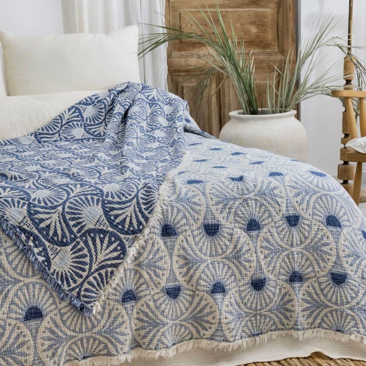 TurkanHome - Wholesale Bedding blanket - Ginkgo Muslin Bed Blanket/Queen-King/ Blue7