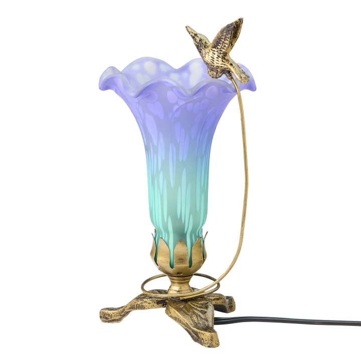 River of Goods - Wholesale Accent/Desk Lamp - 9"H Purple/Blue Hand Painted Glass Hummingbird Lily Lamp