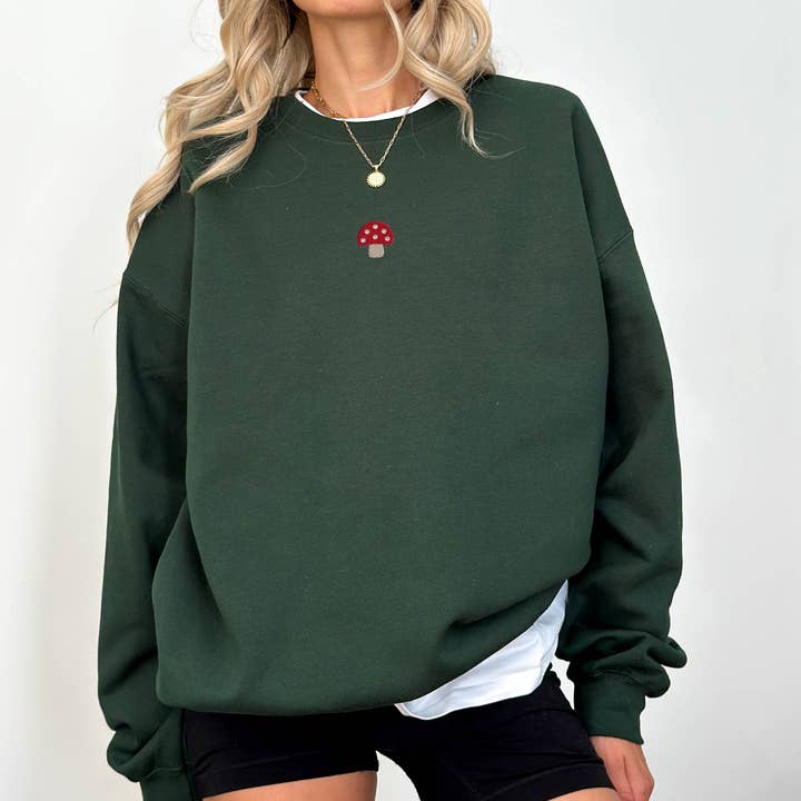 Sweat-shirt à motif de champignons brodé, vêtements de printemps mignons pour la vente par P E T I T R U E