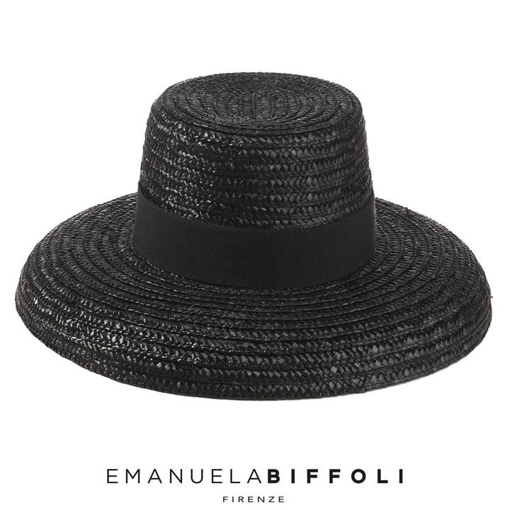 Schwarzer Borsalino-Hut mit Grosgrain-Band für den Großhandel von EMANUELA BIFFOLI FIRENZE