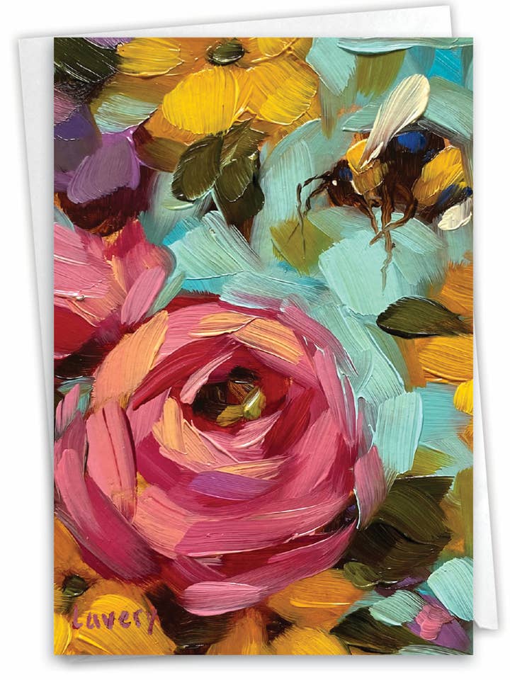 Get Well Card - Blooms and Bees - Peony (1 Card) for wholesale by NobleWorks