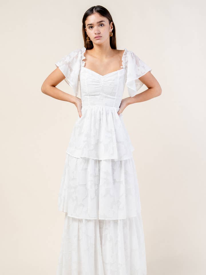 BD12158B-W / TEKSTUR BLOMSTRET OFF-SHOULDER LAGDEL MAXIKJOLE for engroshandel hos BEIVY & COLLABO