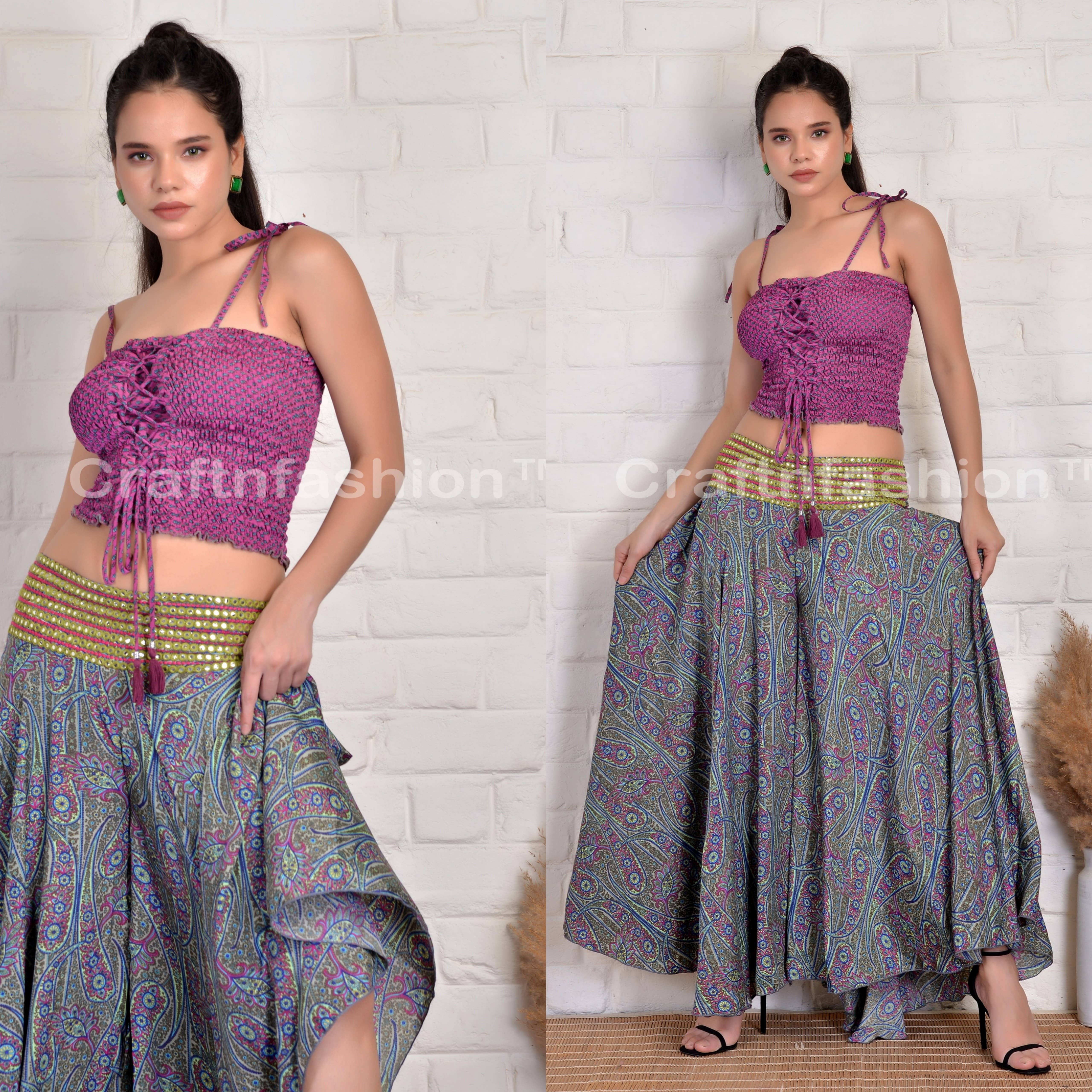 Meghcraft - Wholesale Pants - Women's - Silk Embroidered Smocked Waist Palazzo-Loungewear Trouser 10