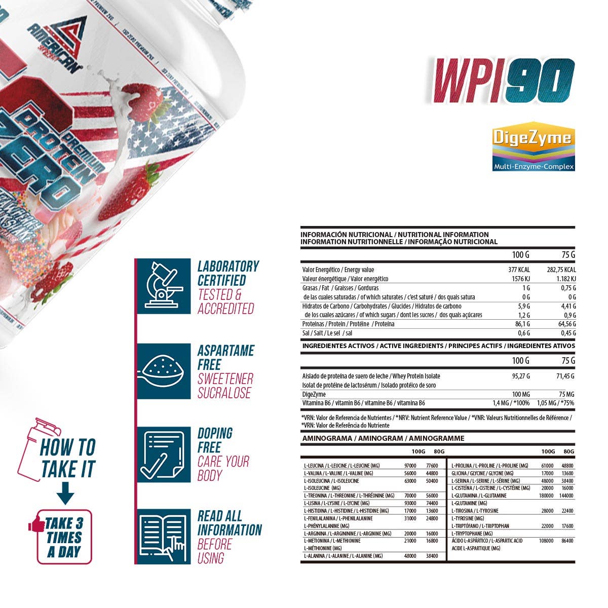 AMERICAN SUPLEMENT S.L. - Vendita all'ingrosso Proteine/superfood in polvere - American Suplemento | Premium IsoZero WPI90 2 kg/900gr12