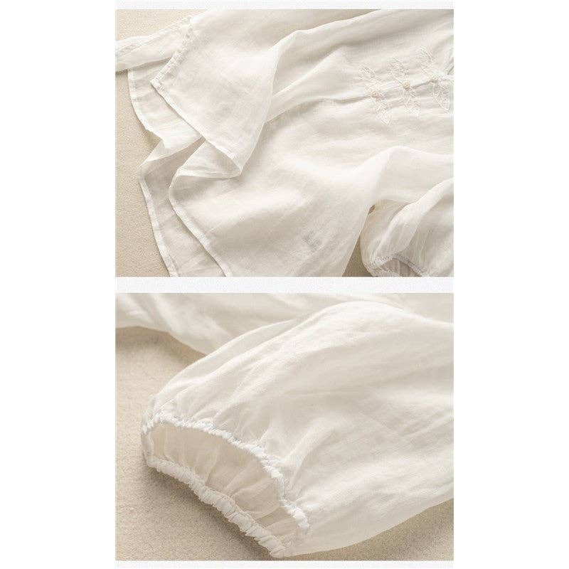 UZ Wholesale Store - Wholesale Blouse - Women's - Women's Organic Cotton  V-Neck Short Sleeve Loose Shirt1