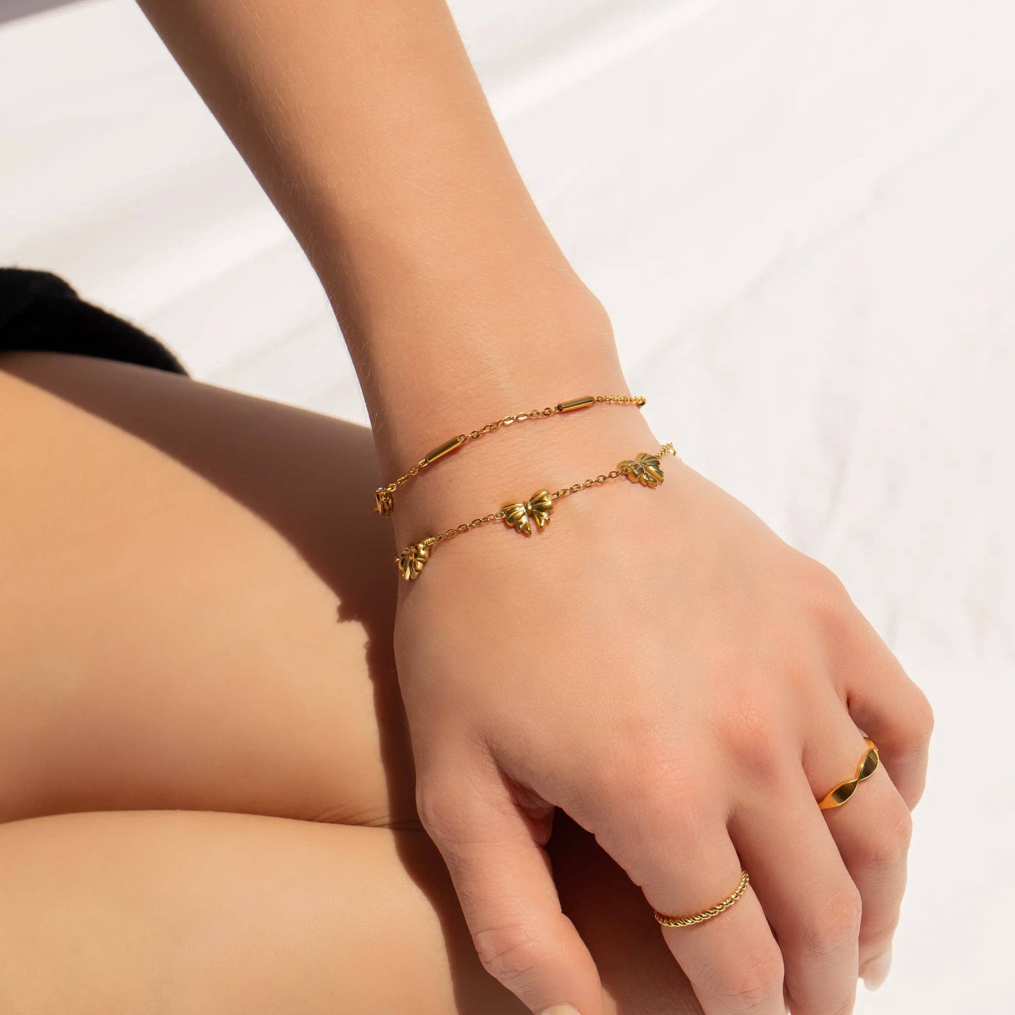 WJW - Wholesale Link & Chain Bracelet - 18K Gold PVD Stainless Steel Satellite Bar Chain Bracelet12