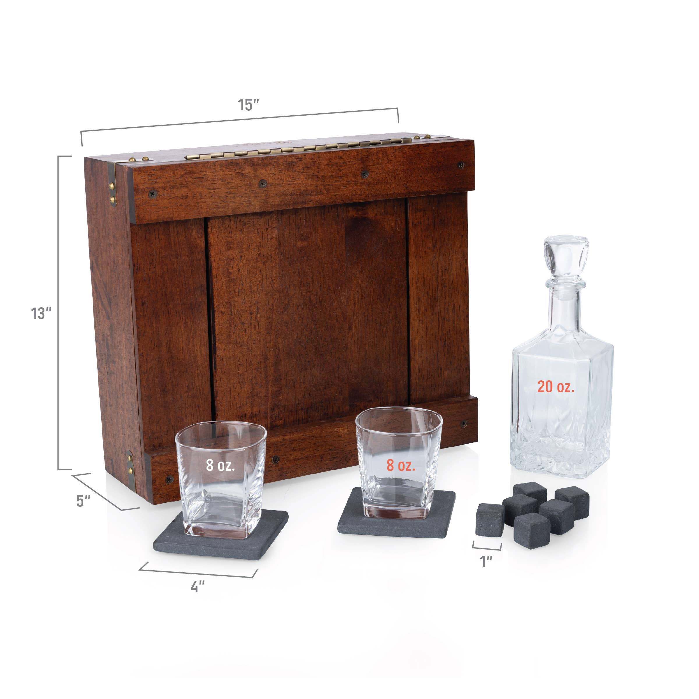 Dark Stain Parawood Whiskey Box with Decanter - Gift Set for wholesale on Faire25