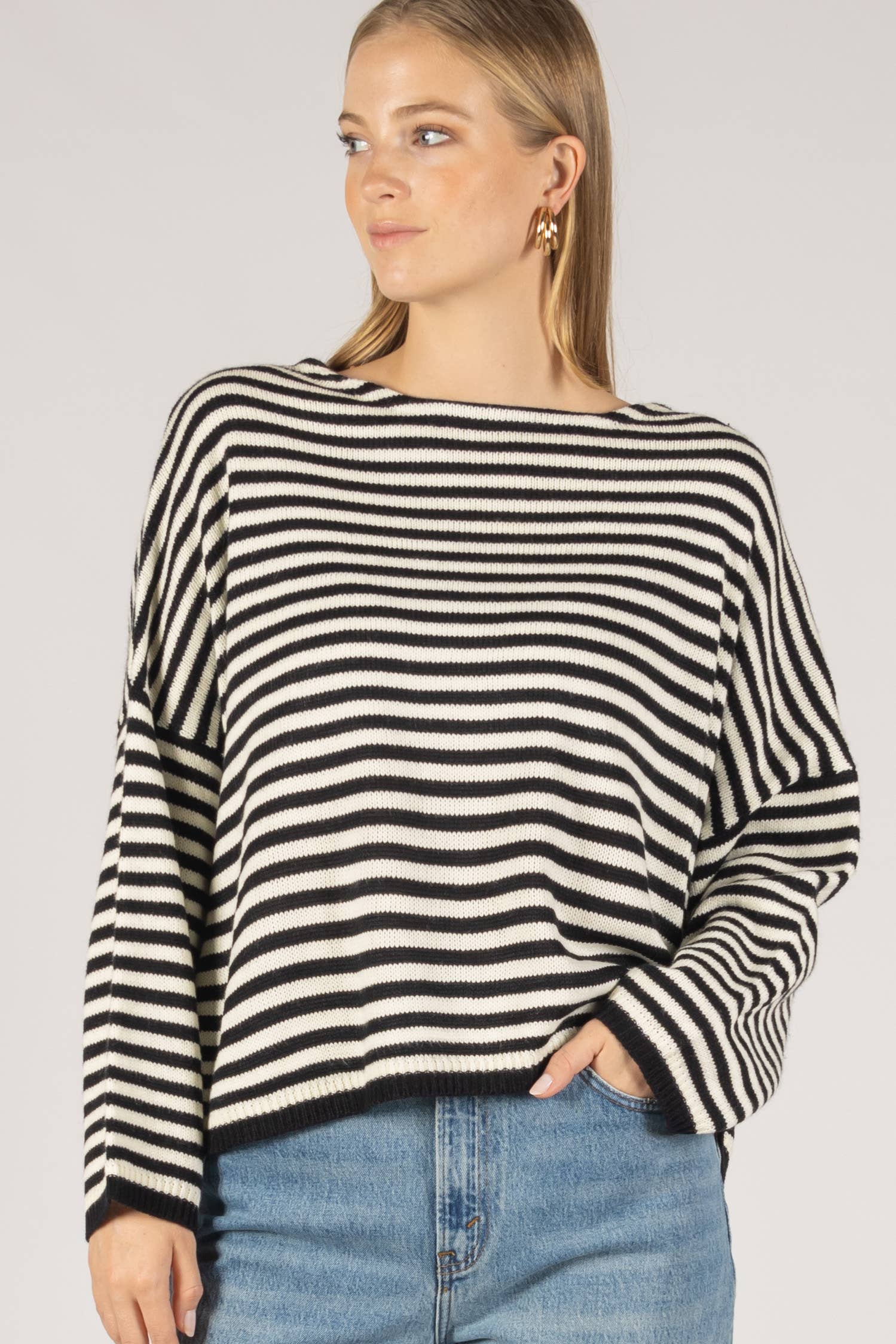 Before You Collection - Wholesale Knit Sweater - Women's - Striped T-Body Sweater2