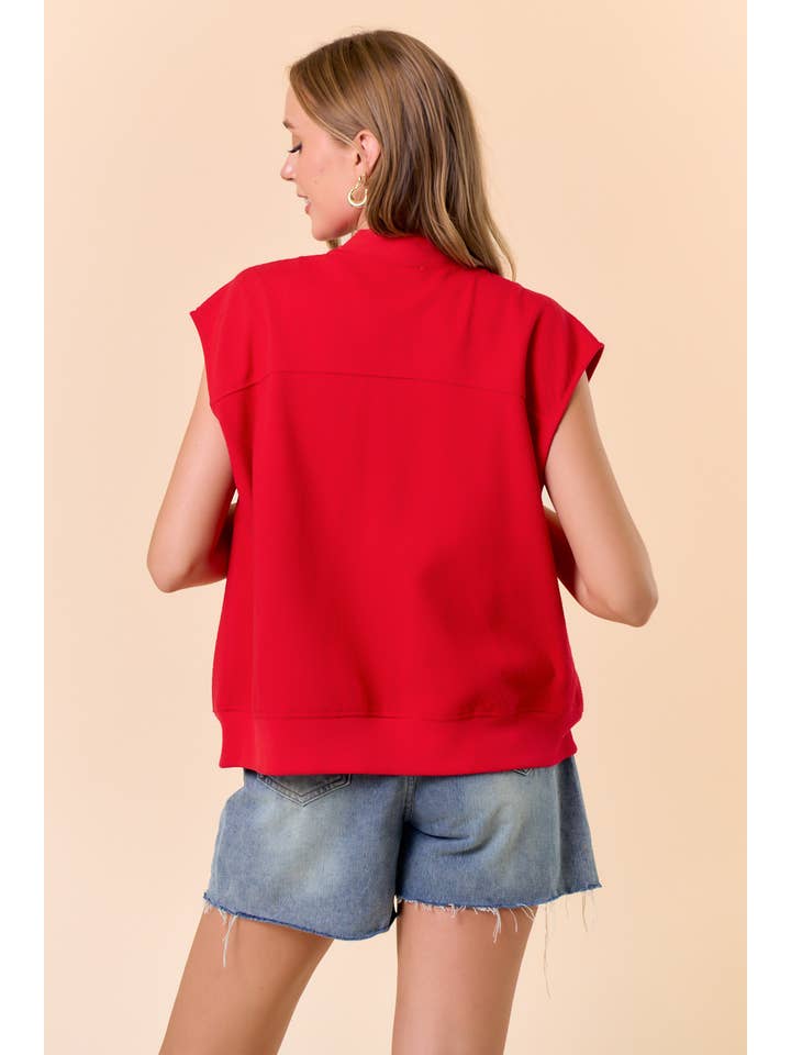 Red Round Neck Front Zip Closure Fleeced Vest - 10608J-1 for wholesale on Faire3