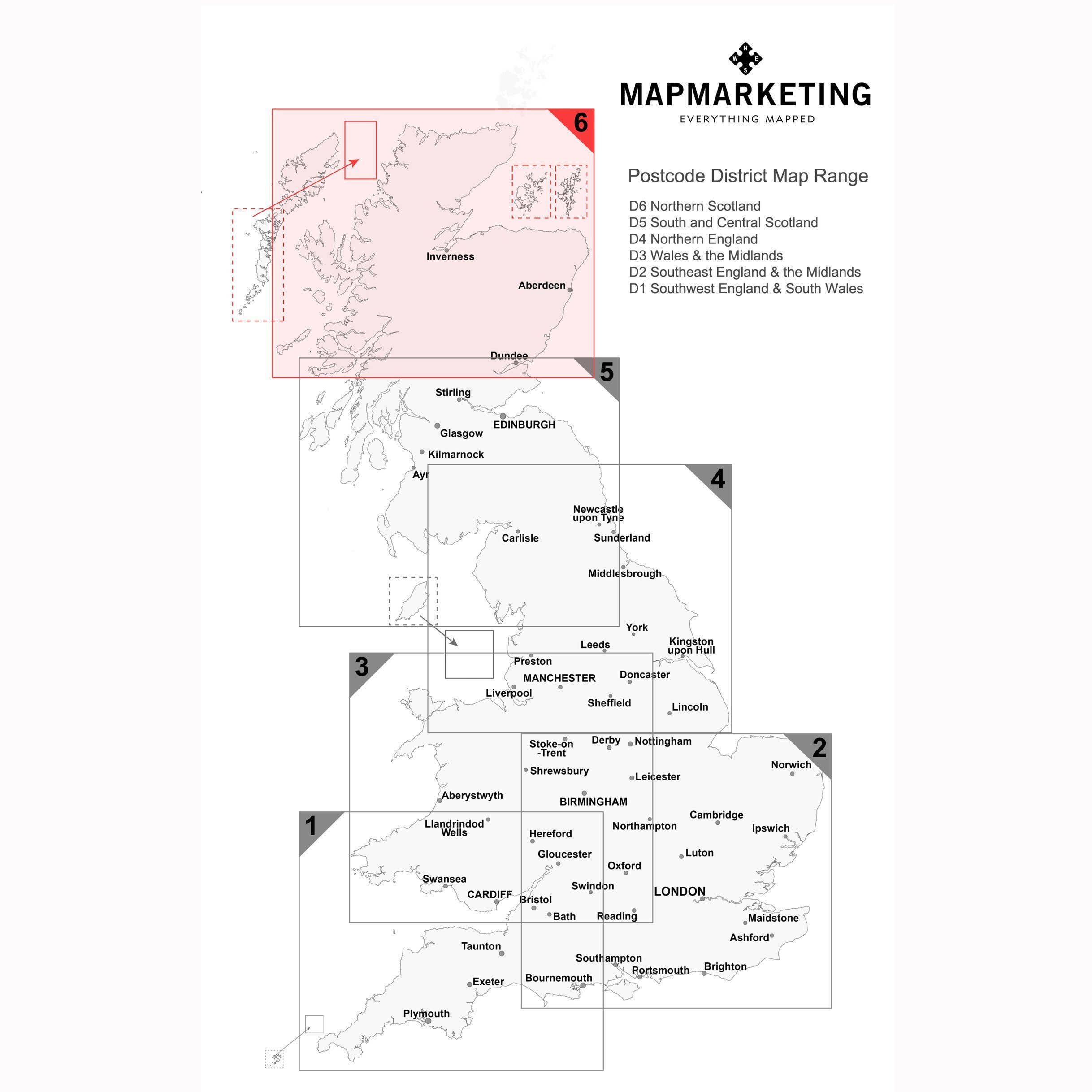 Map Marketing Limited - Wholesale Map - Northern Scotland (Uist, Orkney and Shetland) Postcode Map2