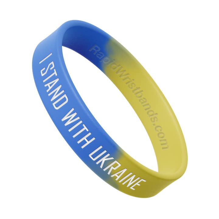 I STAND WITH UKRAINE Wristbands | Ukrainian Flag | - 100pcs for wholesale by RapidWristbands