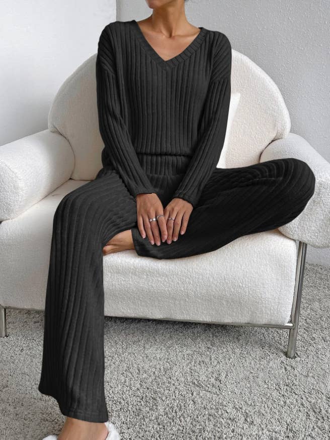 HIDDENBRAND - Wholesale Sleepwear Set - Women's - Ribbed Knit Long Sleeve Lounge Pajama Set13