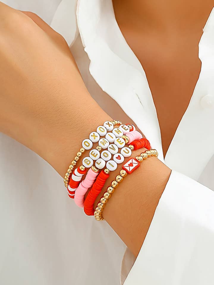 LDC Valentines Love Slogan Multilayer 5pcs Bracelet Set for wholesale by Little Daisy Closet