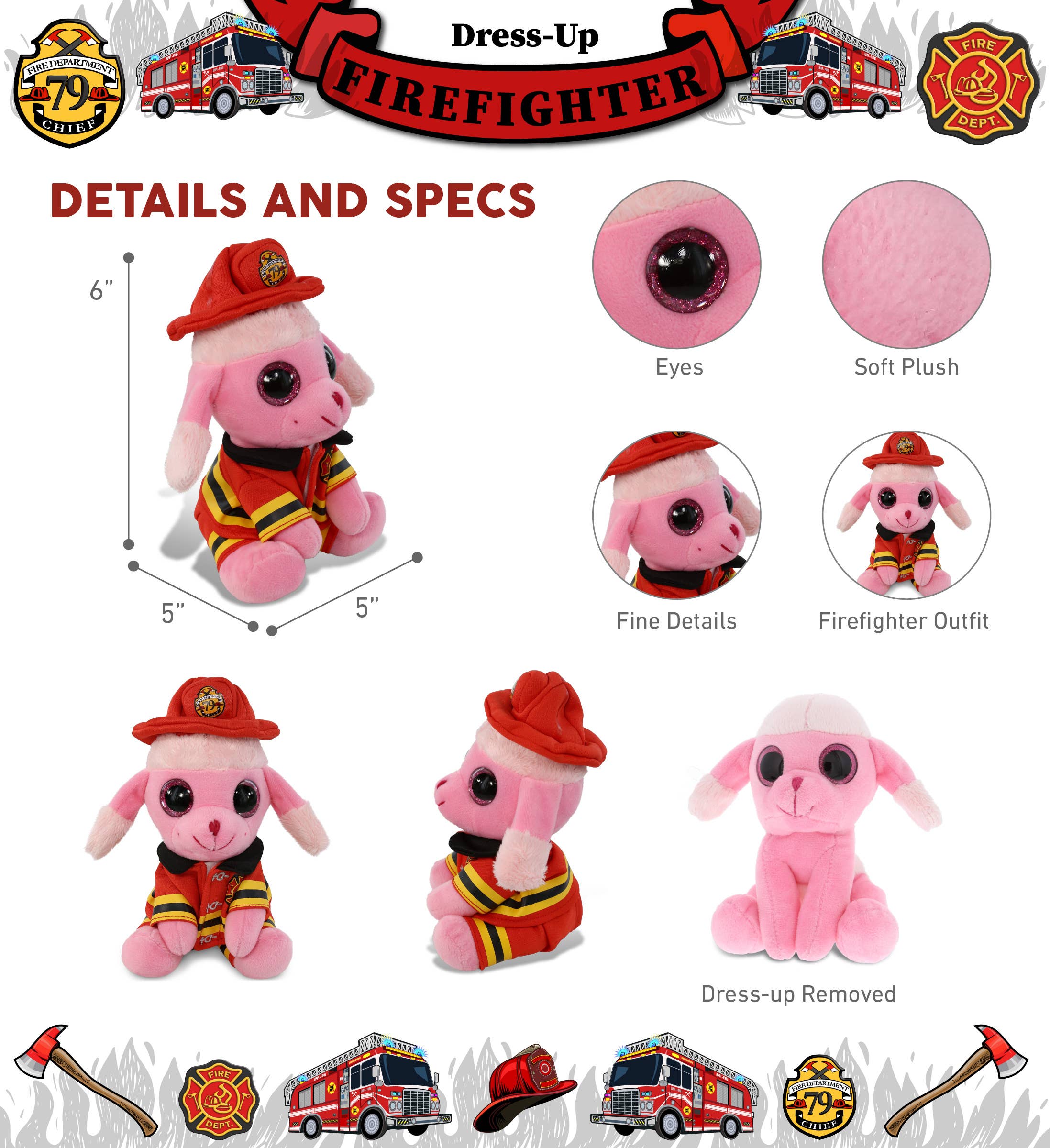 Cota Global – wholesale Stuffed/plush toy – Kids & baby – Plush Fireman - Sparkle Eyes Plush - Small Pink Poodle Dog2