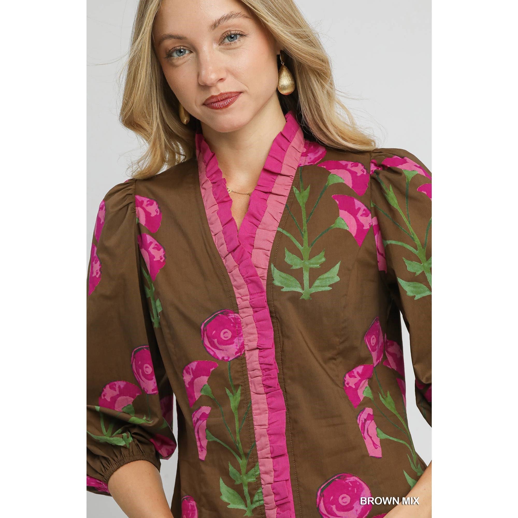 STYLE USA - Vente Tunique – femme - Haut à volants à imprimé floral0
