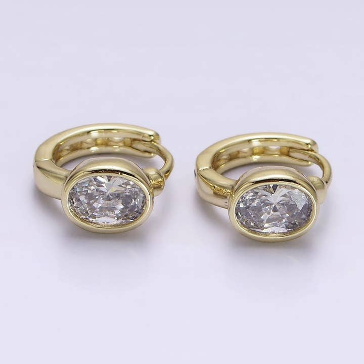 14K Gold Filled Clear Oval CZ 12mm Cartilage Earrings | AE807 for wholesale by Aim Eternal
