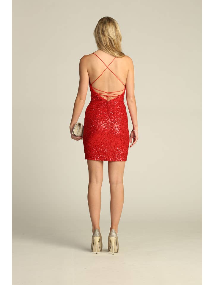 Chicas - Wholesale Dress - Women's - Short Sequin Bodycon Minidress with Spaghetti Straps C80115