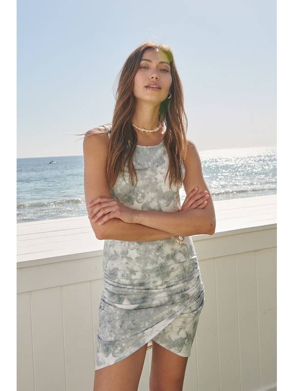 Lemon Tree - Wholesale Dress – Women's - Star Tie-Dye Ruched Tulip Tank Mini Dress7