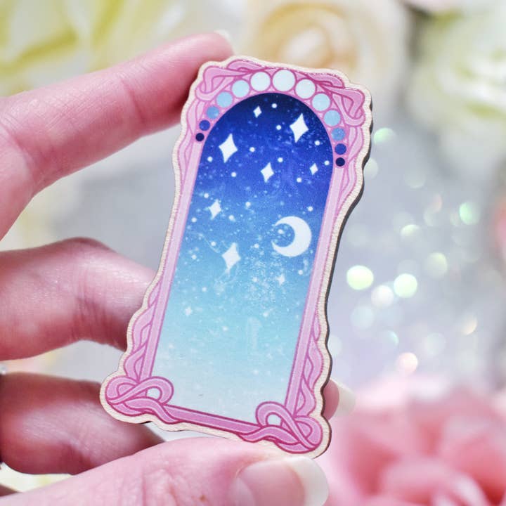 Felfira Moon Designs - Wholesale Lapel Pin/Button - Pink & Teal Galaxy Portal - Wooden Pin/Magnet/Keychain5