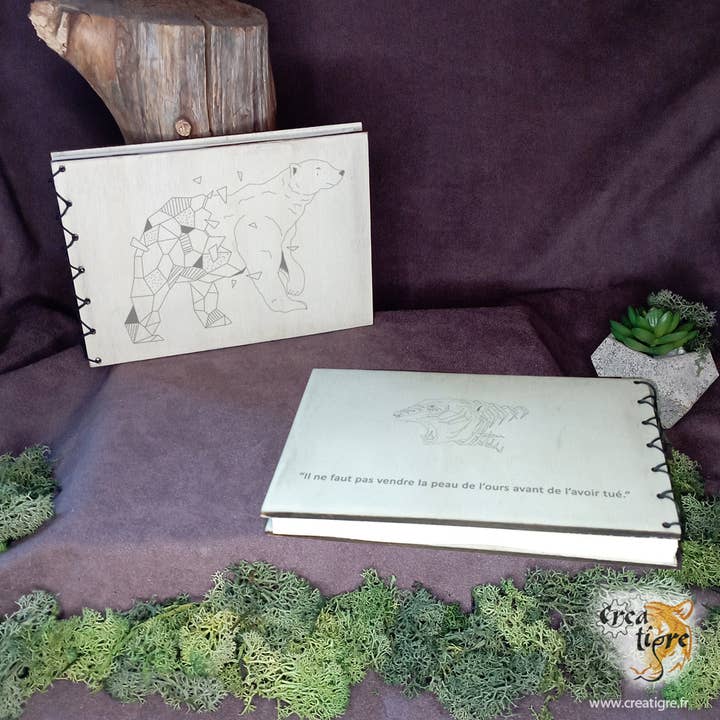 White Bear Origami Animals Wooden Notebook for wholesale by Creatigre