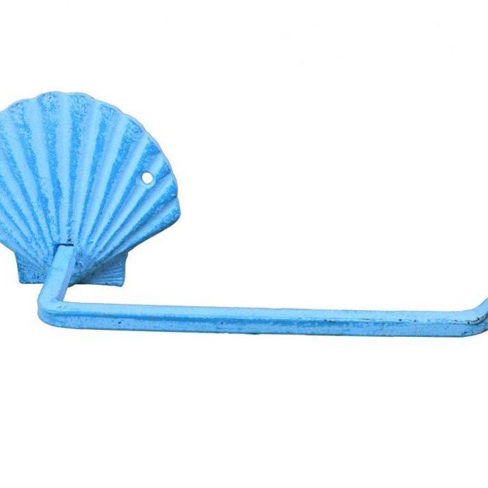 Lyseblå Hvidkalkede Cast Iron Shell papirholder 10" for engroshandel hos Hampton Ironworks