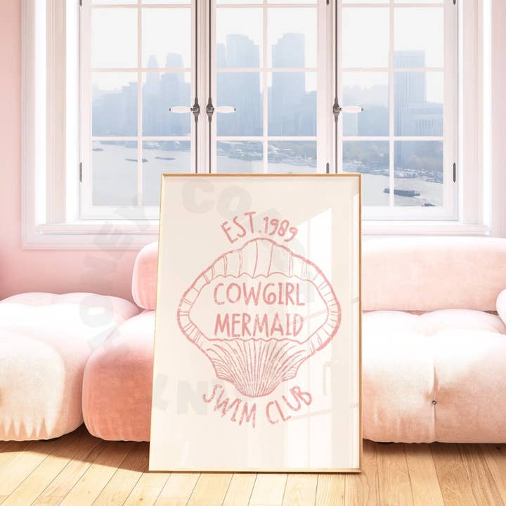 Honey Coast Print Co. - Wholesale Art Print - Cowgirl Mermaid Beach Club Wall Art Pastel Pink Print