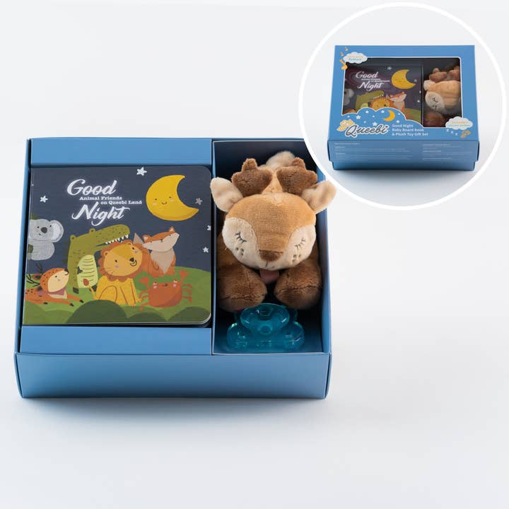 Queebi Baby Book & Deer Pacifier Holder Gift Set for wholesale by Kalianii LLC
