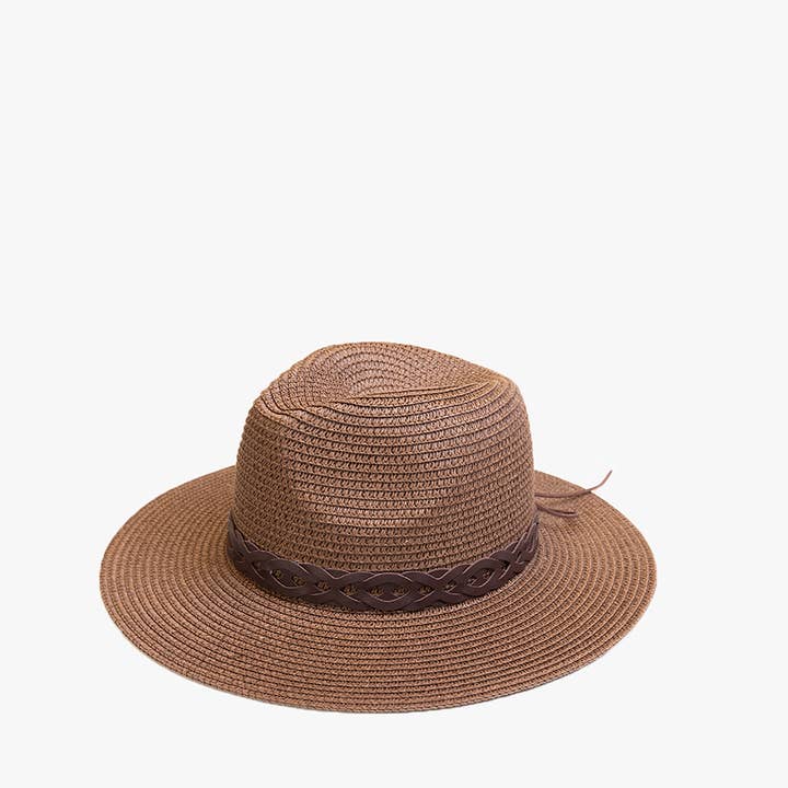 Jen & Co. - Wholesale Straw Hat - Women's - *SALE* HAT2497 Mary Straw Fedora w/ Leather Chain Band