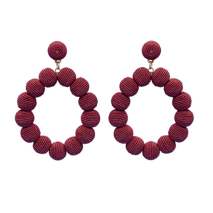 Narratives The Line - Wholesale Dangle Earrings - Cotton Woven Ball Oval Earrings - Reds