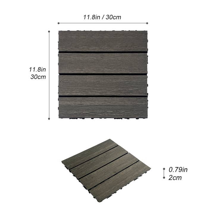 Orange County Decor - Wholesale Outdoor Ornament/Decor - Wood Plastic Composite Deck Tiles Set Of 20Pcs, Diy Interlocking Decking Tiles, Floor Tile, Durable, Maintenance, Waterproof, Indoor Outdoor, 12X12In Dark Grey Dark Grey Modern Plastic Wood Plastic2