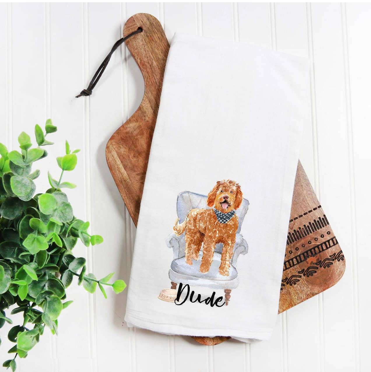 The Preppy Pineapple Home - Venta al por mayor Paños de cocina - Toalla para sacos de harina Goldendoodle de albaricoque1